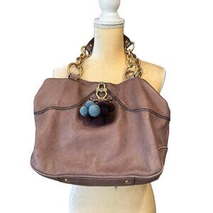 Juicy Couture chunky chain soft leather brown large hobo shoulder handbag Y2K